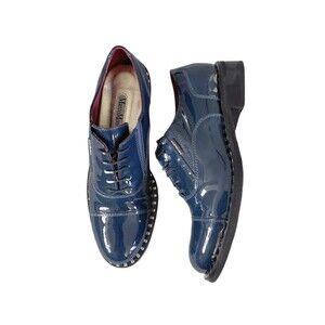 Marco Moreo Milano Blue Patent Leather Oxfords  Size 6.5 Italian Lace Up Flats